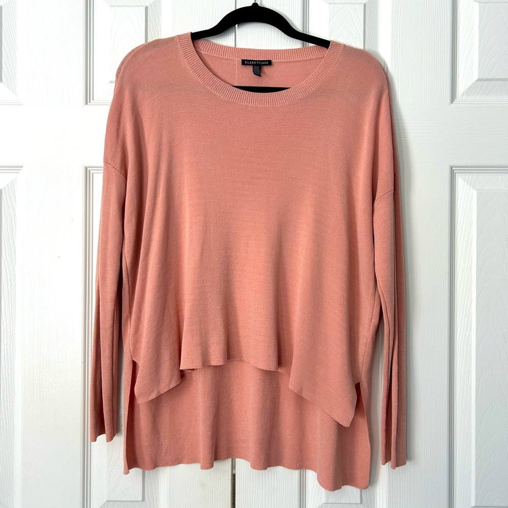 Eileen Fisher Top Hi Low Split Hem Long Doleman Sleeve Pale Blush Medium